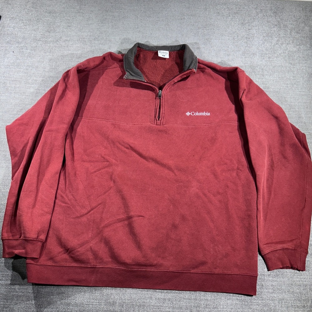 Columbia Quarter Zip Pullover Mens XL Red Good Fleece Lined Mock Neck Sweatshirt